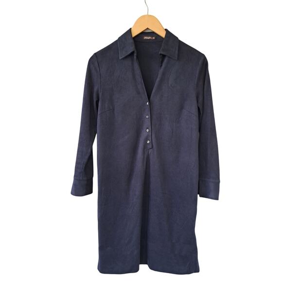 J McLaughlin Ilyia Navy Blue Faux Suede Shirt Dress Size XS - Picture 8 of 10